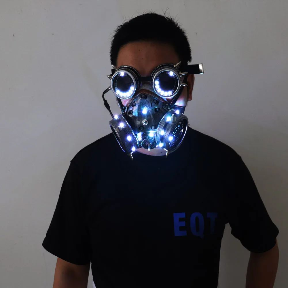 Full color LED lighting Steampunk Glasses Gas Masks Goggles Cosplay Bar Props Gothic Anti-Fog Haze Men and Women Mask