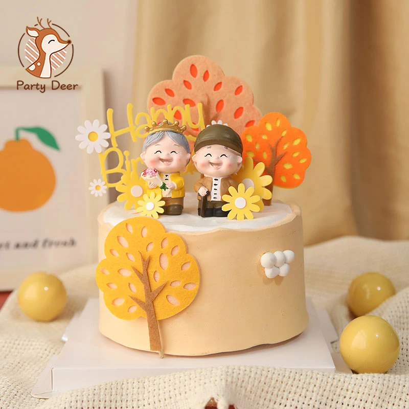 Longlife Old man Grandpa Grandma Cake Topper for The Elders Longevity Birthday Party Decoration Blessing Baking Supplies Dessert