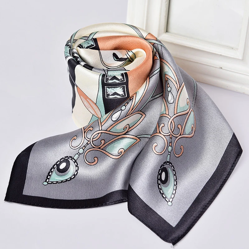 100% Natural Silk Scarf for Women Print Neckerchief Square Silk Echarpe Femme Head Scarf Pure Silk Hairscarf Bandana 65x65cm