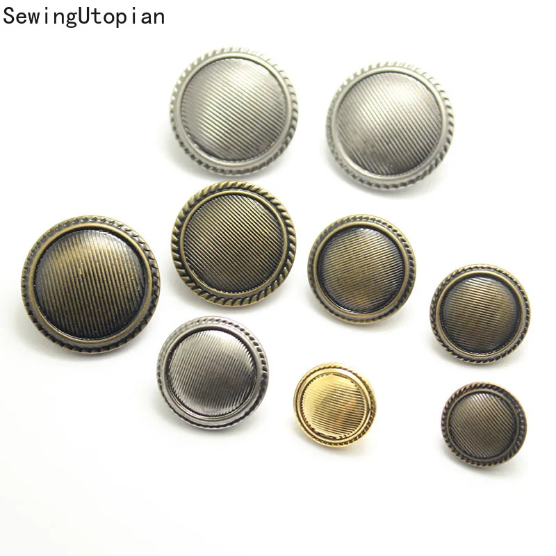 10PCS Striped Leather Buttons Spot Men\'s and Women\'s Windbreaker Metal Buttons Coat Button Ancient Silver Bronze Gold 15-25mm