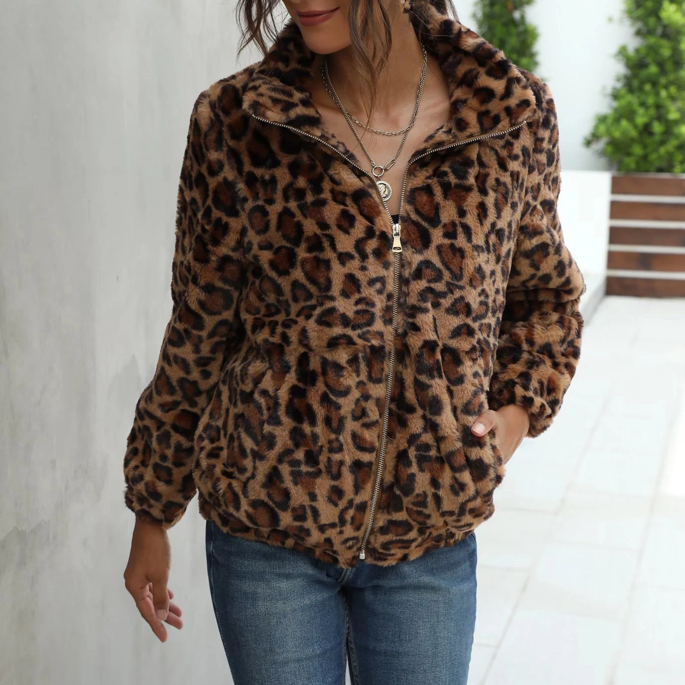 PUWD Casual Women Leopard Print Plush Jacket 2021 autunno inverno Retro High Street Fashion Coat Trend Loose Female Thick Outwear