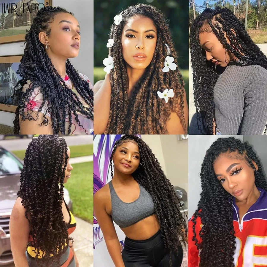 22Inch Passion Twist Crochet Hair Synthetic Water Wave Braiding Hair Extensions Pre-Looped Fluffy Hair Bohemia For Black Women