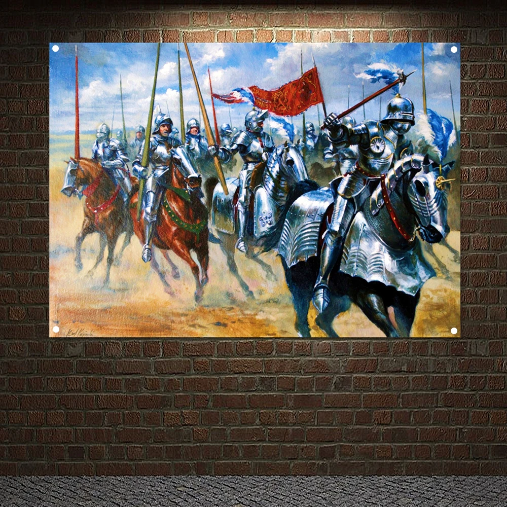 Knights Templar Art Banners Vintage Medieval Warrior Crusader Posters Wall Art Flags Mural Canvas Painting Home Decoration E4