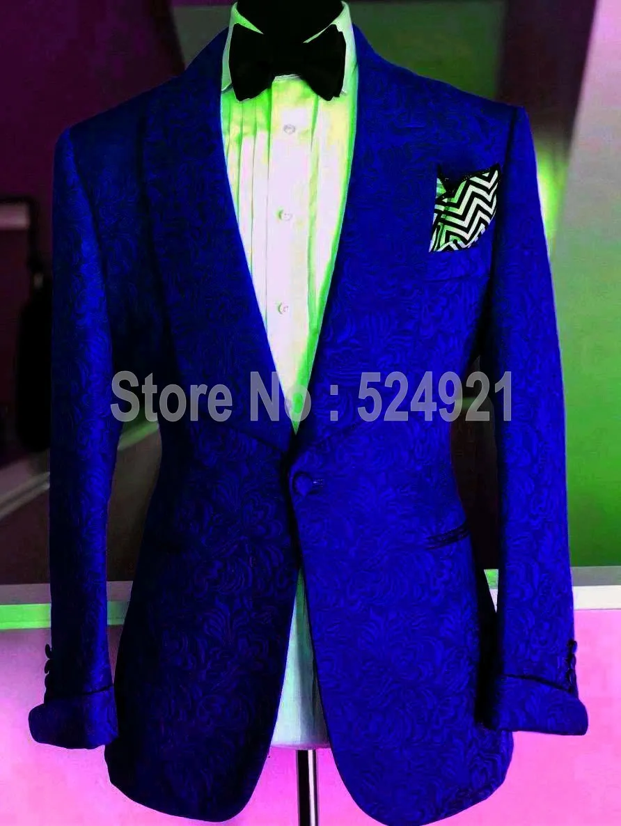

Custom Made Men Suits Royal Blue Pattern Groom Tuxedos Shawl Lapel Groomsmen Wedding Best Man 2 Pieces ( Jacket+Pants+Tie ) C778