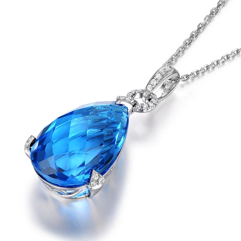 Sterling Silver 925 Genuine Natural Blue Light Women Pendant Love Crystal Fashion Rare Stone Necklace Pendant Jewelry AAAAA