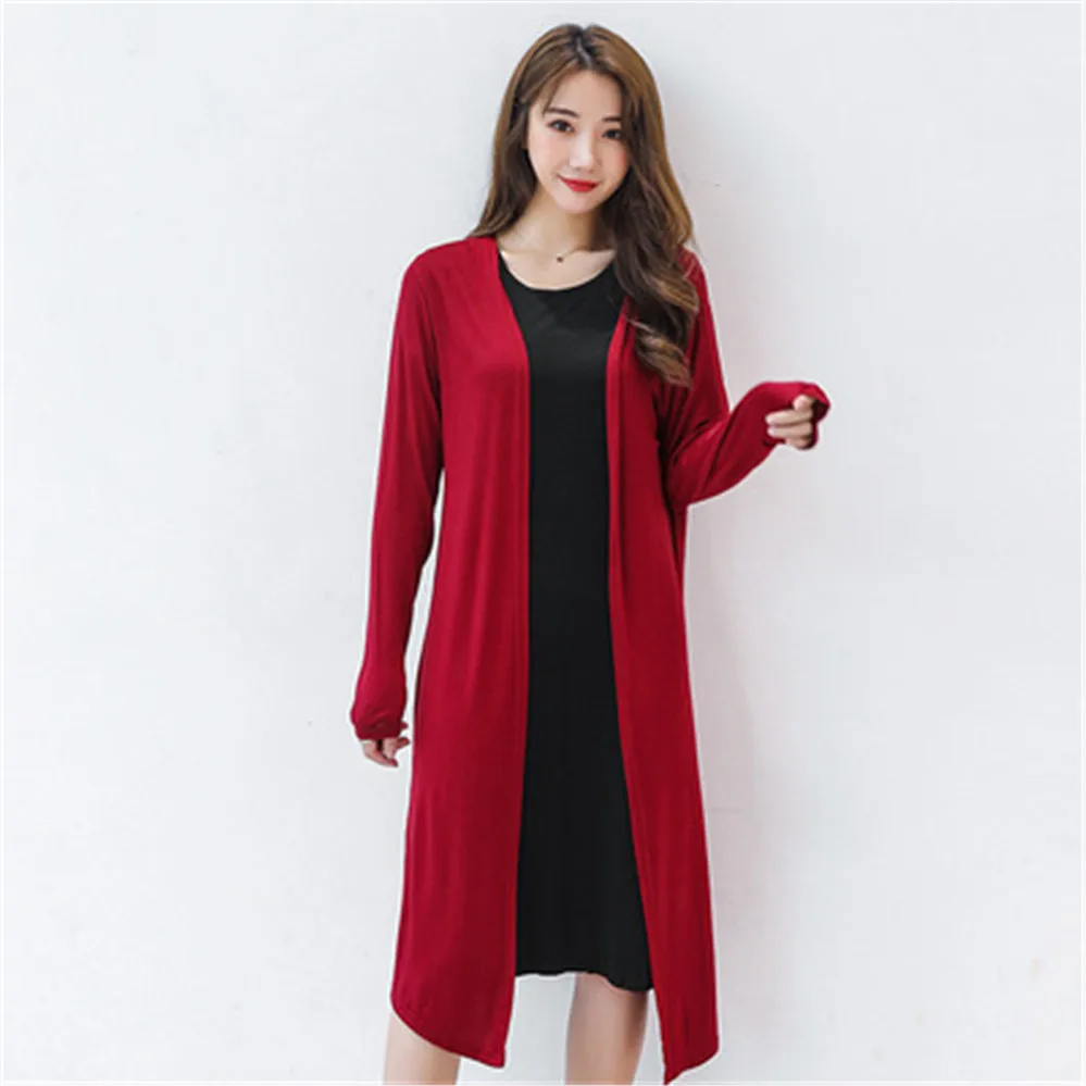 2024 Autumn Women Modal Long Cardigan Ladies Solid Color Shawl Outerwear Female Sweater Cardigans Women Casual Loose Thin Coat