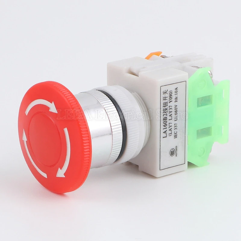 Mushroom Head LAY37-11ZS Emergency Stop Push Button Switch Self-lock/Latchiing LAY7 PBC Y090-11ZS Power NO/NC 4 Screw Terminals