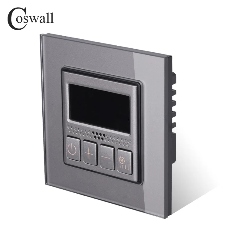 Coswall Glass Panel Thermostat Temperature Control LCD Display For Air Conditioning / Fresh Air System 10A Relay 2000W Load