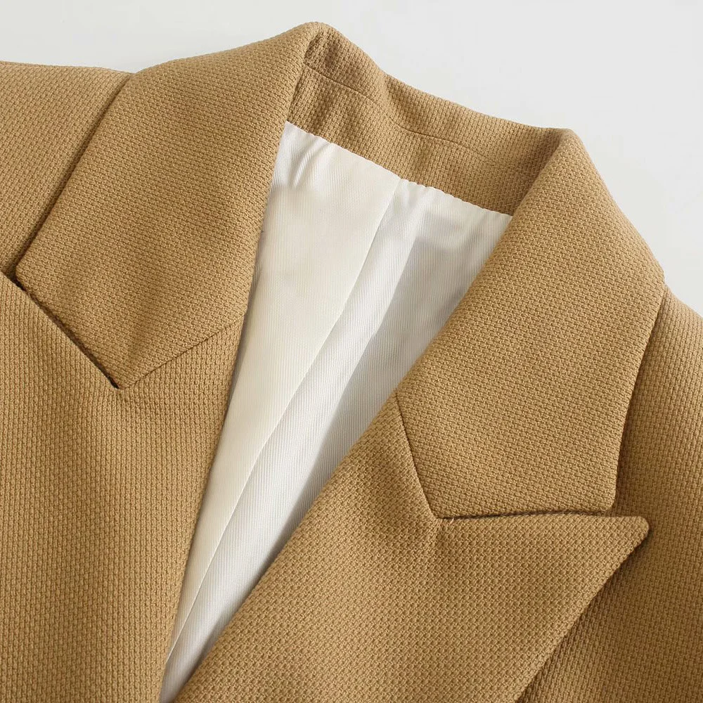 Imagem -05 - Blazer Marrom Fino de Peito Duplo para Mulheres Bolsos Vintage de Manga Longa Outerwear Feminino Terno Senhora Cabolsa Chique de Escritório Mulheres Precoces 2023