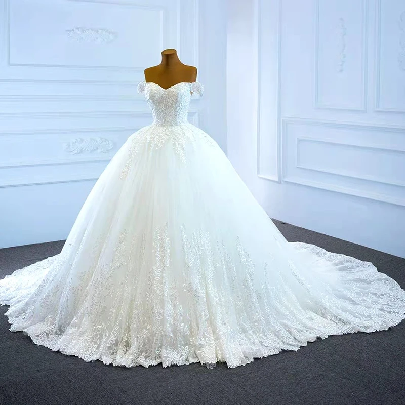 J66712 Elegant Sweetheart Princess Wedding Dresses 2020 Appliques Ball Gowns Short Sleeve Off The Shoulder