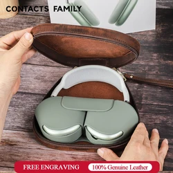 CONTACT'S FAMILY Earphone Hard Case for Apple Airpods Max Cow Leather Handmade Box for Sony WH1000XM4 Headphone Carrying Bags