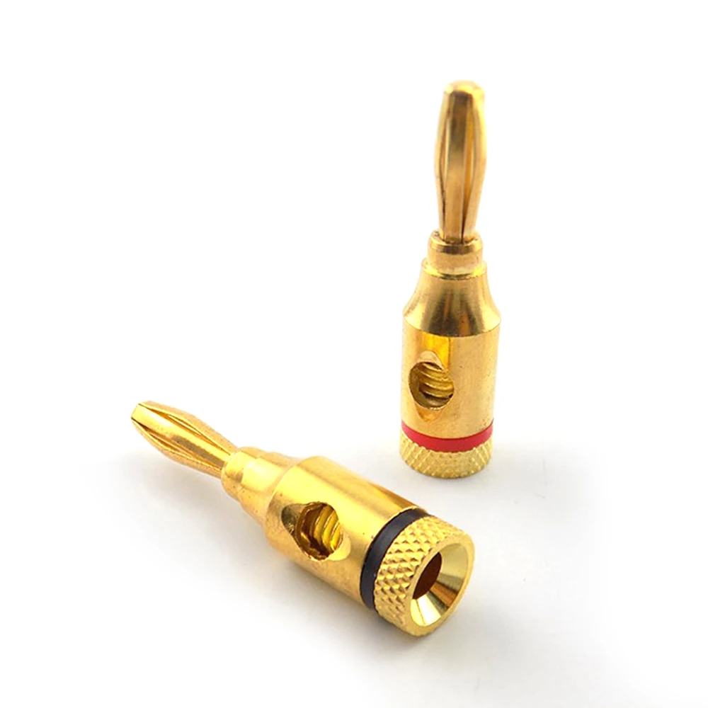 Cabo banhado a ouro 24k 4mm 10 peças, cabo de banana conector de áudio e alto-falante