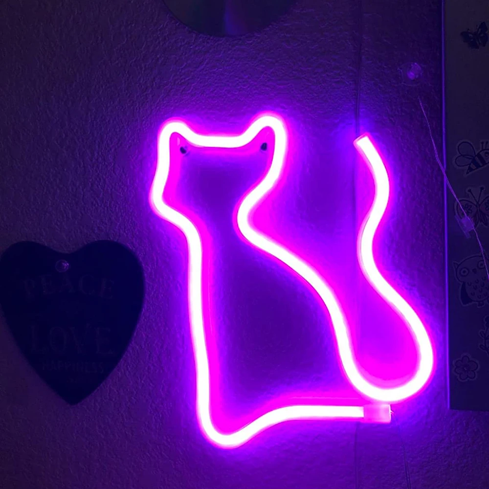 Cat Kitty Neon Sign Lights Wall Decoration Usb/Battery Bar Ktv Snack Shop Commercial Lighting Led Neon Night Light Room Decor