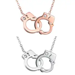 Stainless Steel Zirconia Handcuffs Pendant Necklace For Women Girl Fahion Jewelry