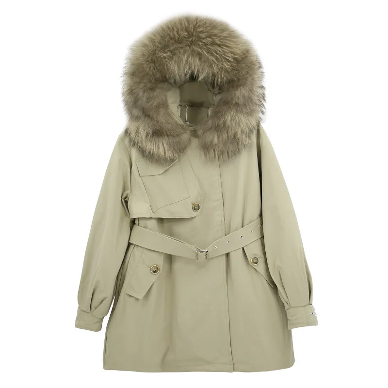 Lange Große Fuchs Pelz Haube Puffer Jacke Frauen Ente Unten Gepolsterte Mäntel Winter Büro Dame Schlank Fashion Unten Parkas Oberbekleidung JK-890