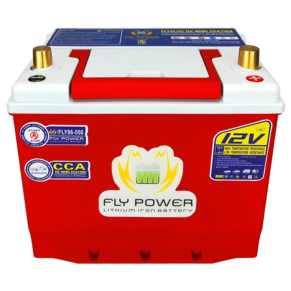 Flypower Car LiFePO4 Battery 86-550L/86-550R 1100A Car Starter Battery 12.8V 60AH With BMS Lithium Iron Battery