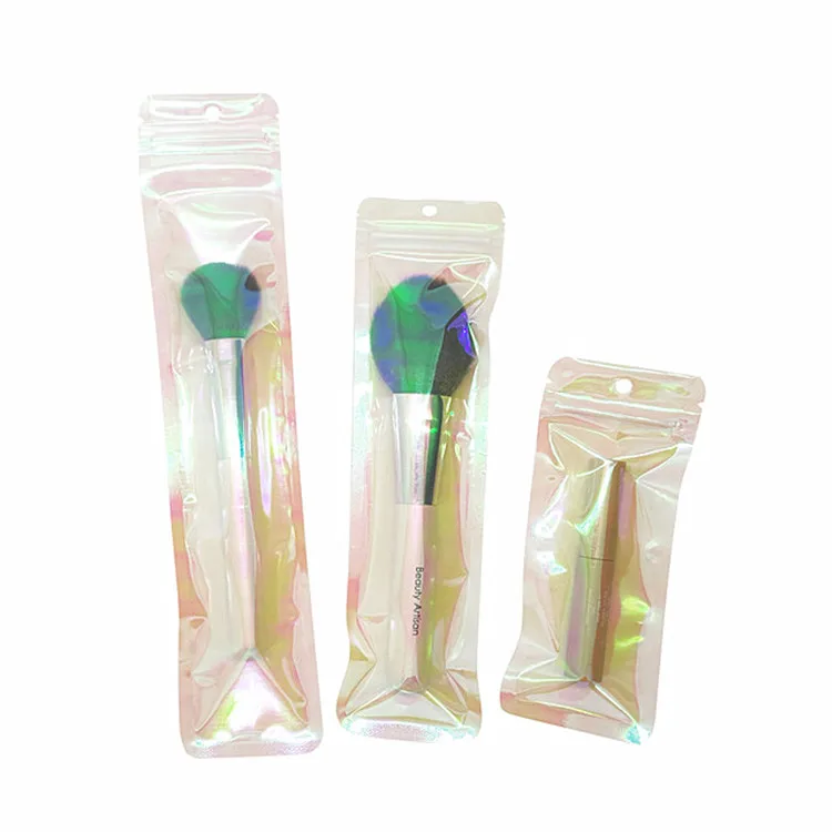 100pcs Resealable Hologram Iridescent Zip Lock Packaging Bag Makeup Cosmetics Brush Watch Data Lines Knife Fork Spoon Pouches