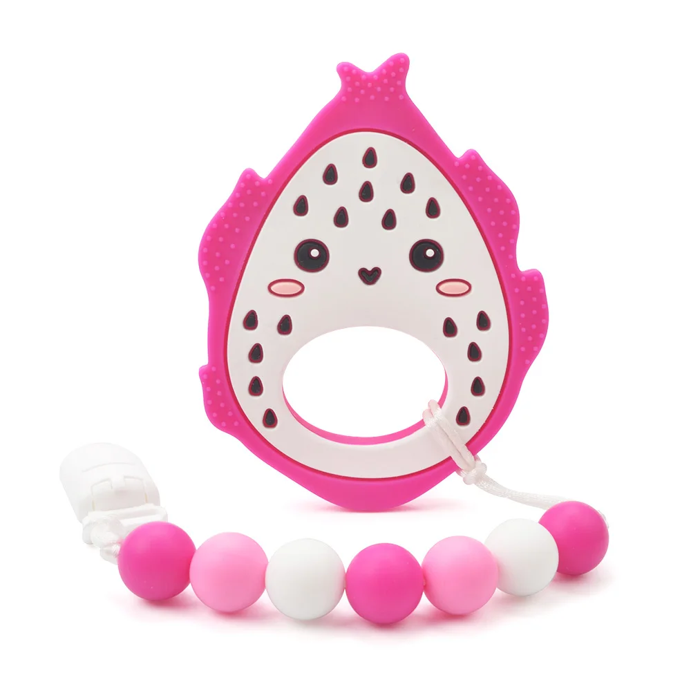 LOFCA Popcorn Baby Teething Toys Silicone Teethers BPA Free Dragon Fruit Pendant Food Grade Chew Silicone Beads Bracelet