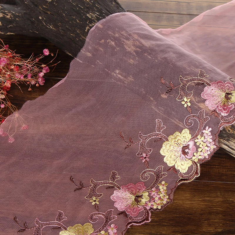 

20Yards Embroidery Lace Ribbon Pink Red Flower Trims Dress Trimmings Applique DIY Crafts Sewing Net Cloth Fabric 23cm Width