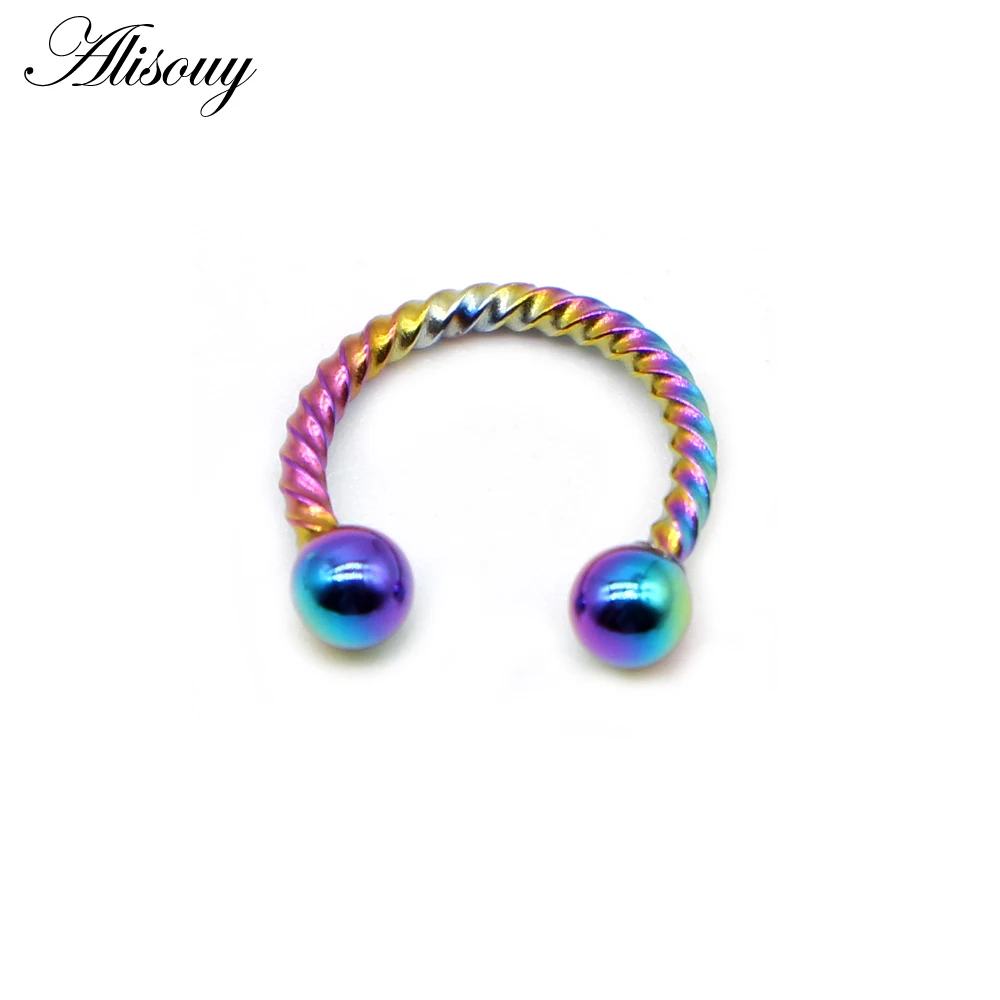 Alisouy 1pc 16G 6/8/10mm Twist Ball Horseshoe Fake Nose Ring C Clip BCR Septum Lip Piercing Falso Nose Rings Hoop For Women Men