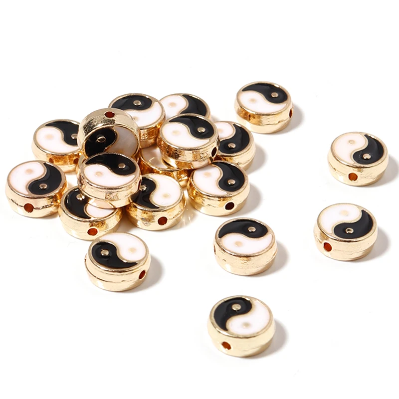 10pcs/lot Yinyang Spacer Beads Round Black & White Enamel Charms For Jewelry Making Bracelet Accessories DIY Handmade Craft