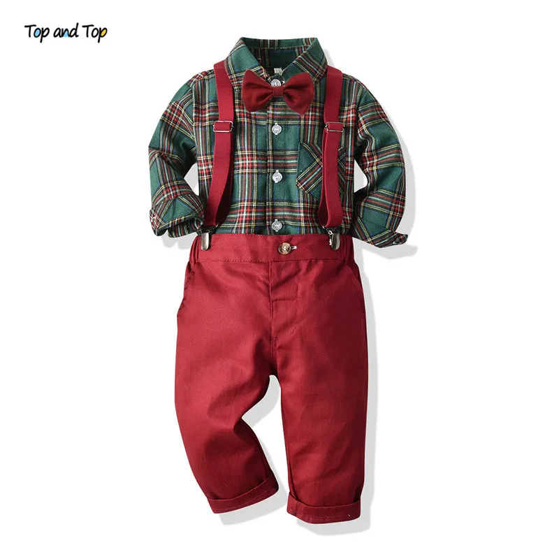 Top and Top – Ensemble Pantalon et Chemise pour Bébé, pour Enfant Garçon, avec Bretelles, Tenue Formelle de 2 pièces, Vêtement pour Automne et