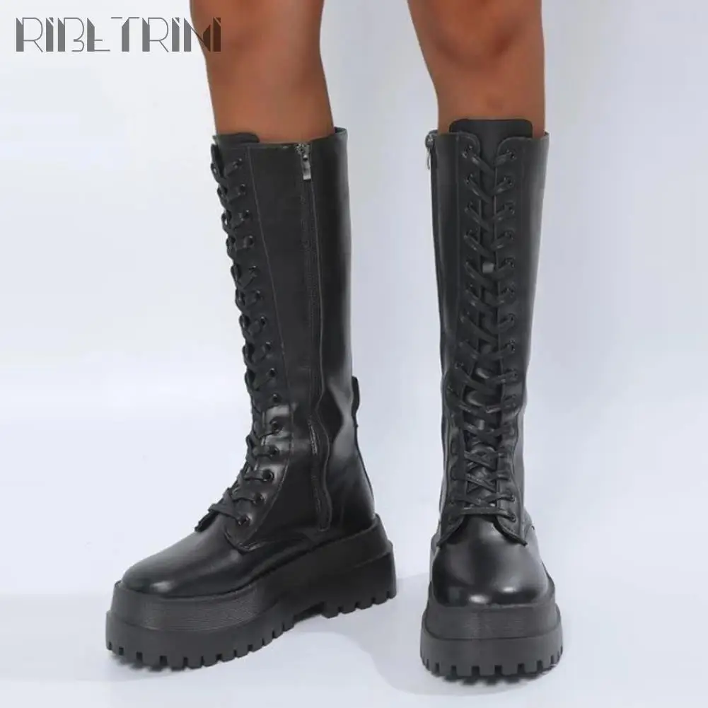 RIBETRINI 2023 Autumn New Arrival Luxury Brand Design mid-calf Boots Women Cool High Platform Boots Wedges Shoes Woman