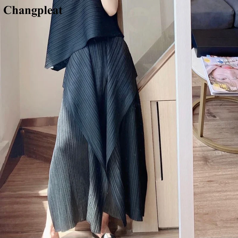 

Changpleat Miyak Pleated women pants Fashion Loose Solid Elastic waist Kelp pants Wide leg pants Tide