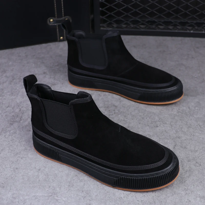 new arrival mens leisure chelsea boots tide cow suede leather flats shoes autumn winter cowboy platform boot ankle botas hombre