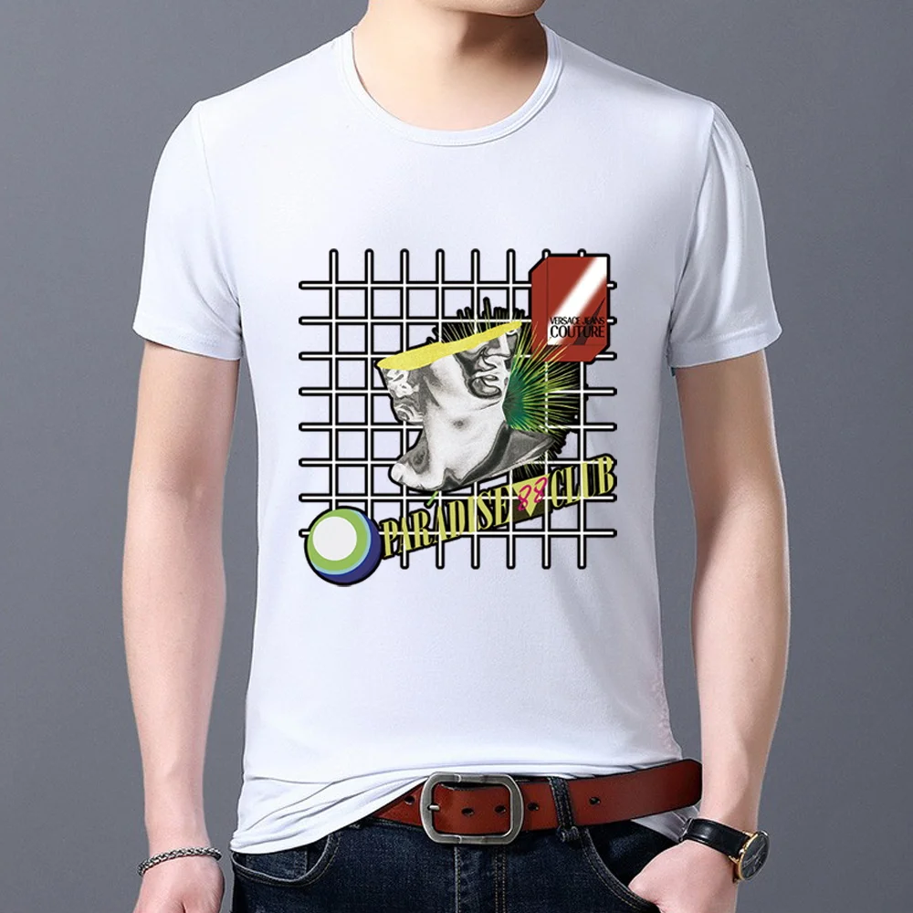 Classic T-shirt Men's All-match Art Sculpture Pattern Printing Series Casual Men's Shirt Slim Soft O-neck Commuter Clothing Top