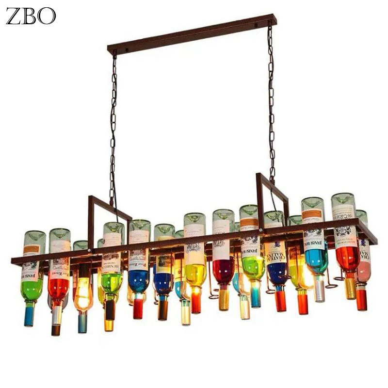 Vintage Pendant Lamp Wine Bottle Iron E27 LED Bar Decorative Lamps For Restaurant Cafe  Public House Retro Indoor Lighting