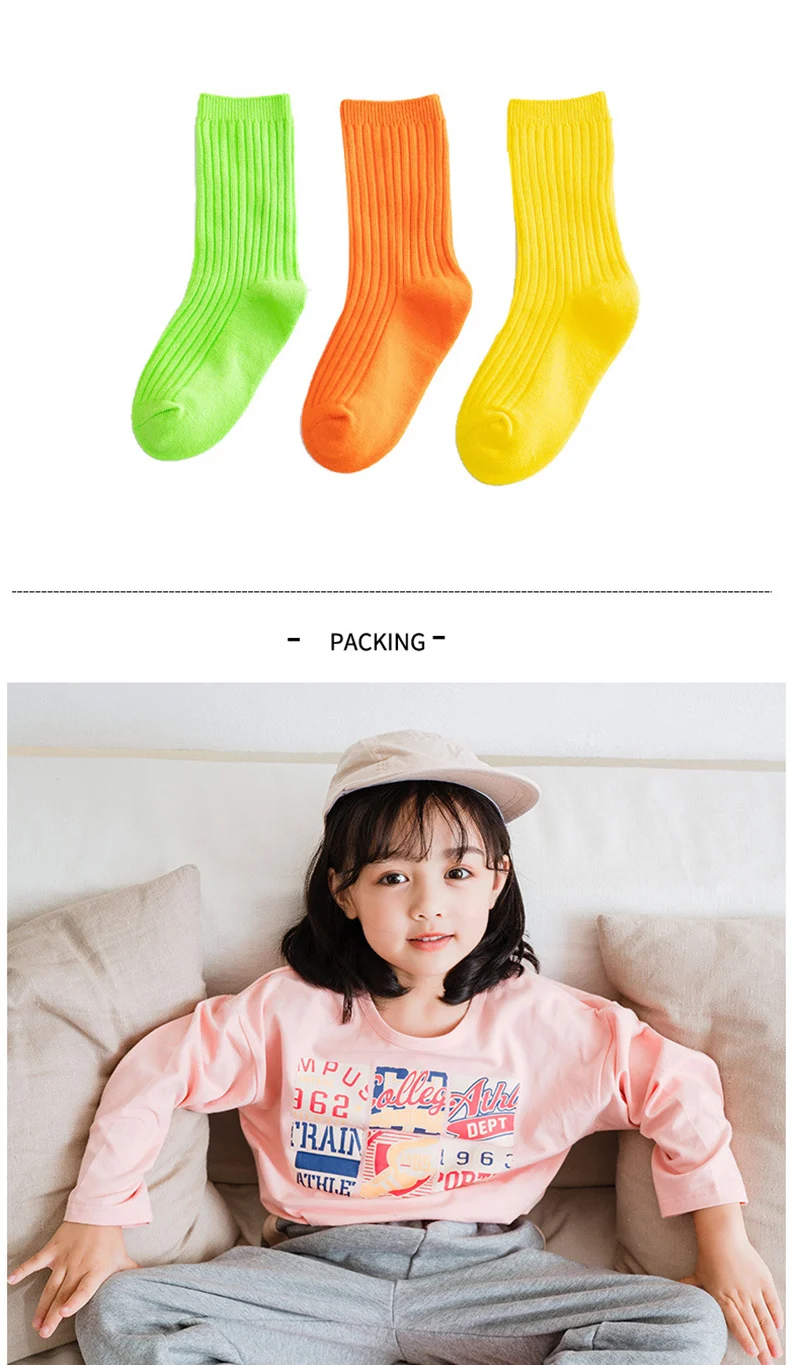 3 Paare/los 2024 Frühling Sommer kinder Candy Farbe Socken Koreanische Japanischen Stil Kinder Jungen Mädchen Doppel Nadel Mid-rohr Socken – Detail 6