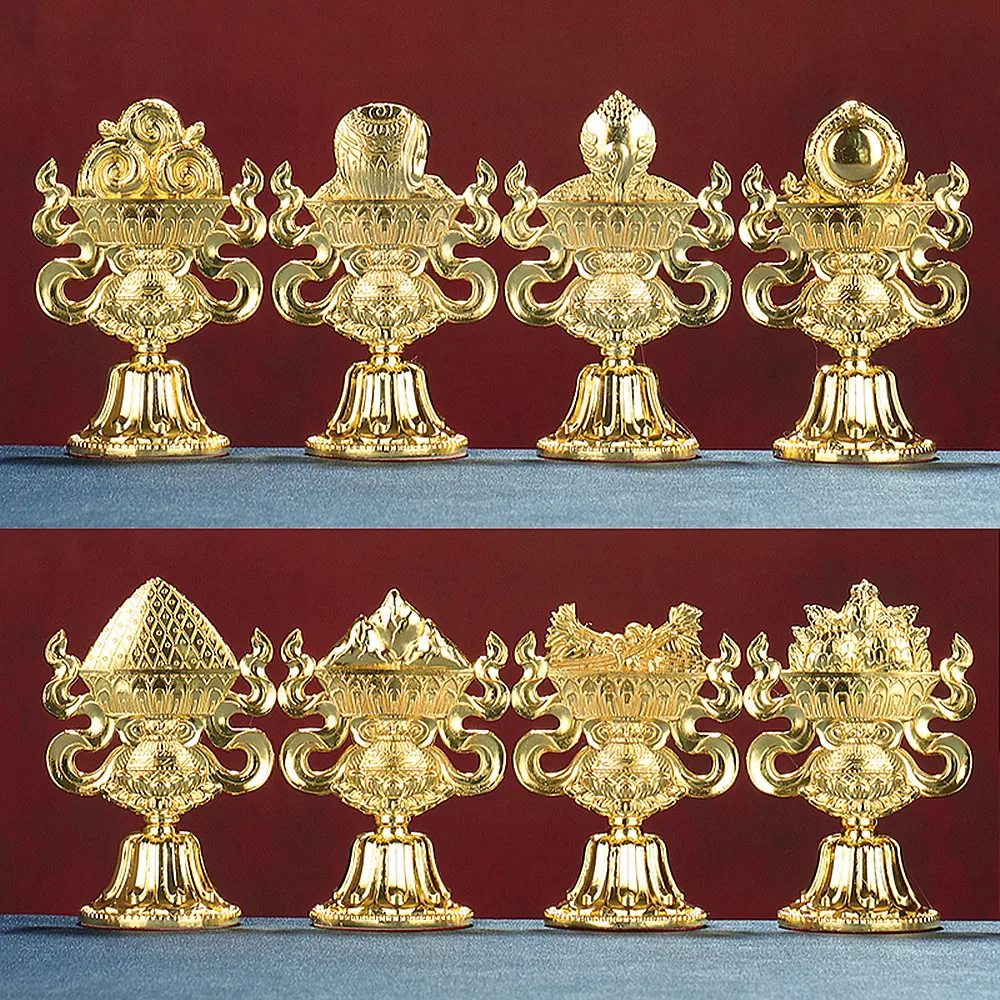 

8pcs/set 12cm Buddhist Suppliers,Alloy Copper Gold-plated Auspicious Eight Symbol Treasures for Buddha Decorative Ornaments