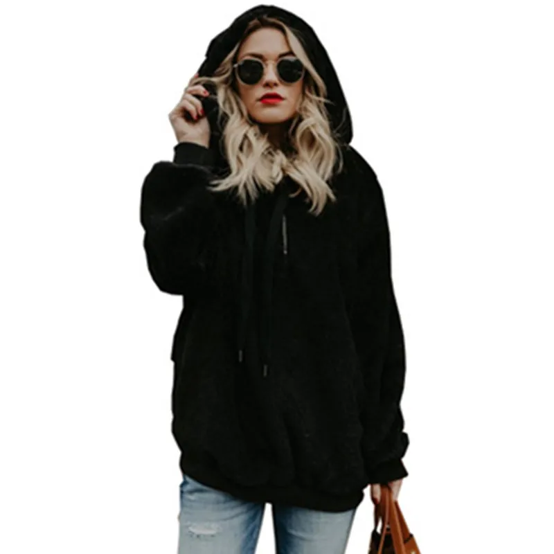 S-5XL Winter Women Sweatshirt Female Hooded Velvet Sweatshirt Tops Plush Fluffy Hoodie Harajuku Female Colthes A155