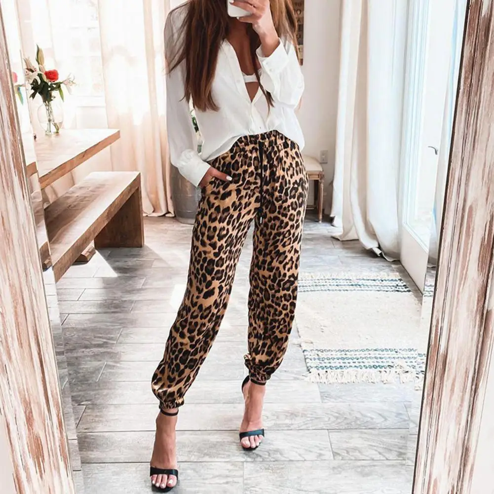 Women Pencil Pants Trousers Sexy Leopard Printed Pockets Long Pants Autumn Winter Ankle Tied Slim-fitting Sweatpants ropa mujer