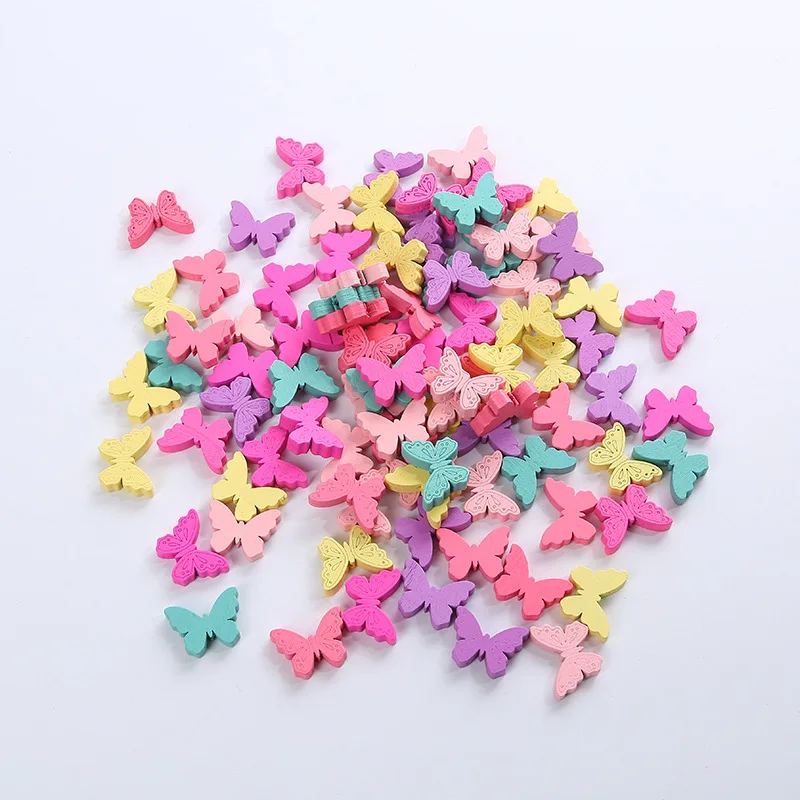 50Pcs Color Butterfly shape Wood Spacer Beads Wooden Beads Children DIY Handmade Beaded Material Loose Bead Baby Toy Accessories