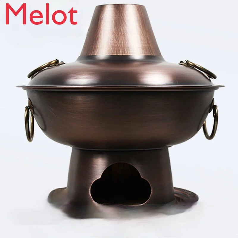 Charcoal Hot Pot Pure Copper Old-Fashioned Old Beijing Copper Boiler Mandarin Duck Handmade Pure Red Copper Thickened