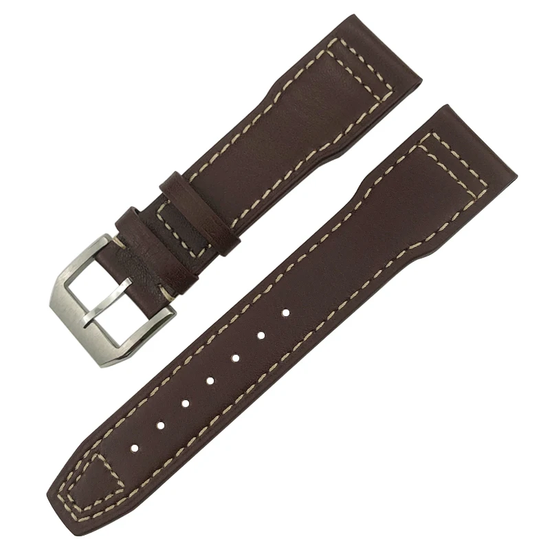 20mm 21mm 22mm High Quality Cowhide Genuine Leather Watchband suitable for IWC Pilot Mark 18 Soft Brown Watch Strap Tang Clasp