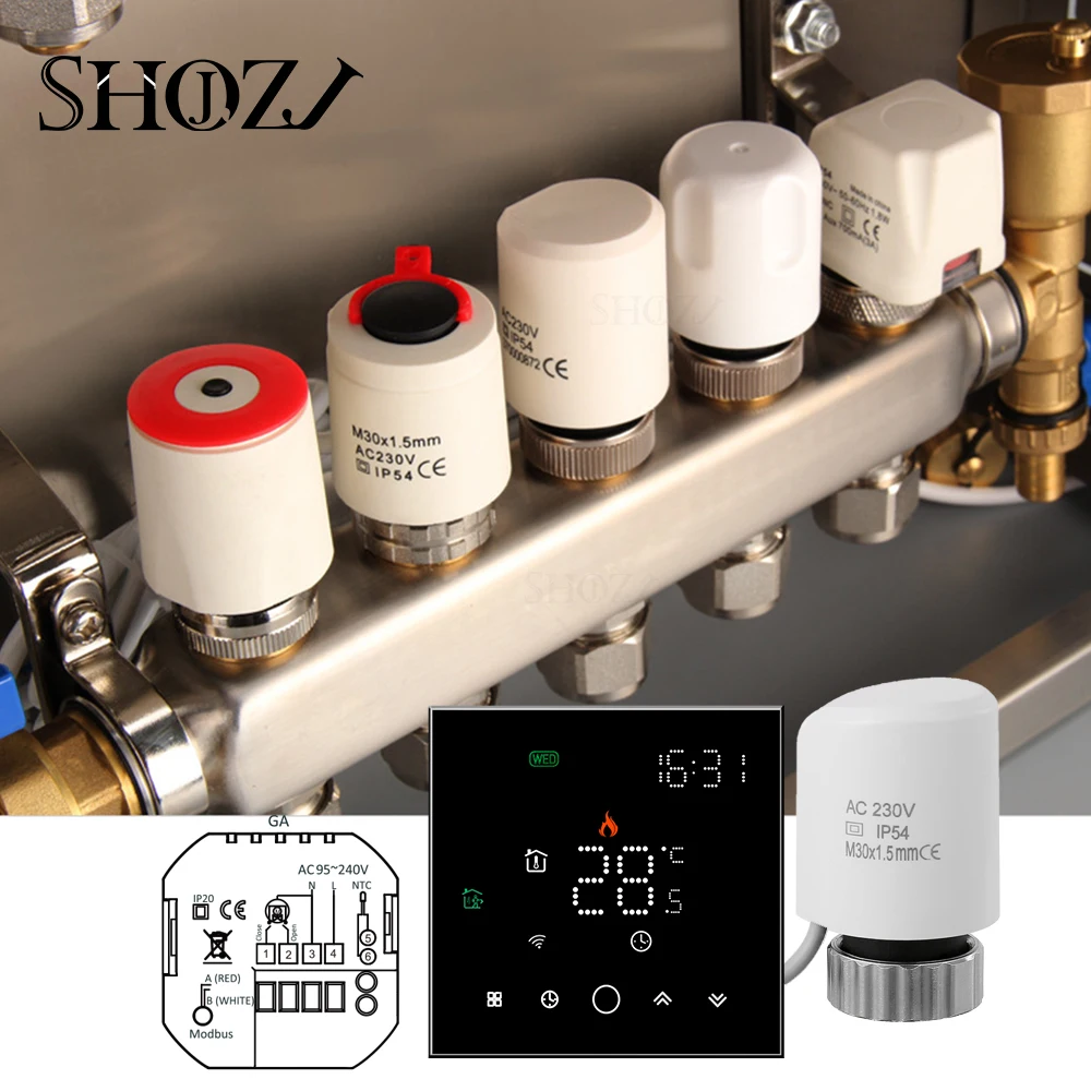 Underfloor Heating Thermal 24V /230V NO NC  Electric Actuator Valve Thermostat Warm Floor with Manifold Valve Control Open Close