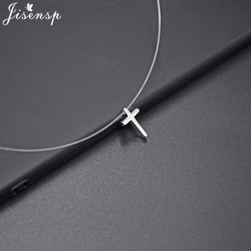 New Fashion Transparent Fishing Line Invisible Necklace for Women Simple Imitation Pearl Crystal Zircon Cross Choker Necklaces