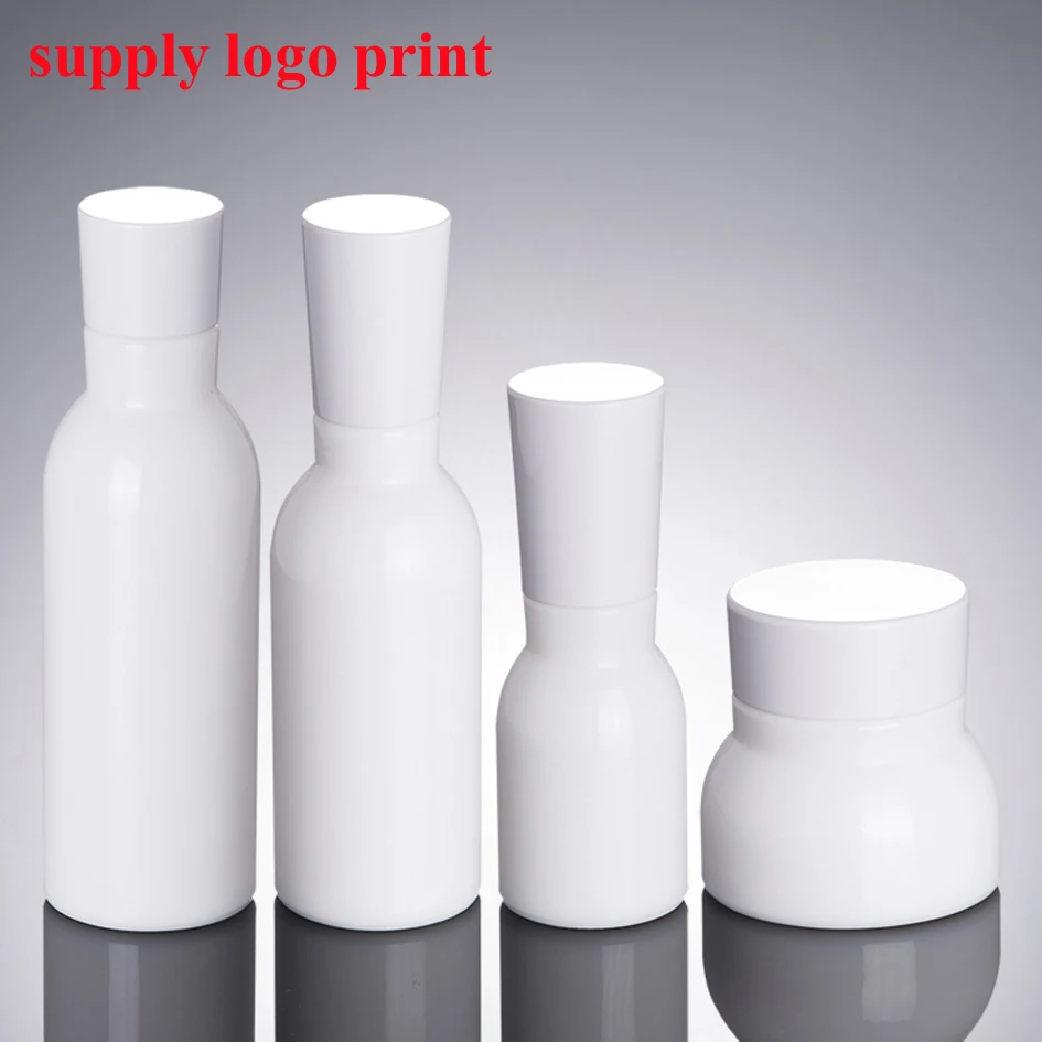 

40ml 120ml 150ml 50pcs/lot White ceramic Refillable Bottles travel red glass bottle pump lotion bottles for cosmetic packing