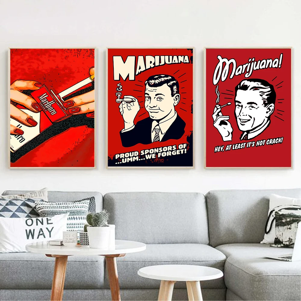 Vintage Fashion Poster Wall Art Print Red Canvas Painting Smoking Cigarette Man Pictures for Nordic Living Room Home Decor