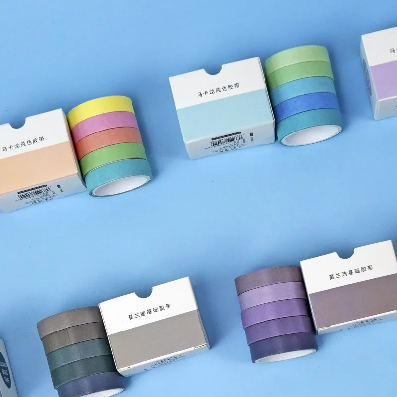 

5 Rolls/box Basic hand account tape stickers and paper tape solid color set scrapbook material diy decorative rainbow stickers