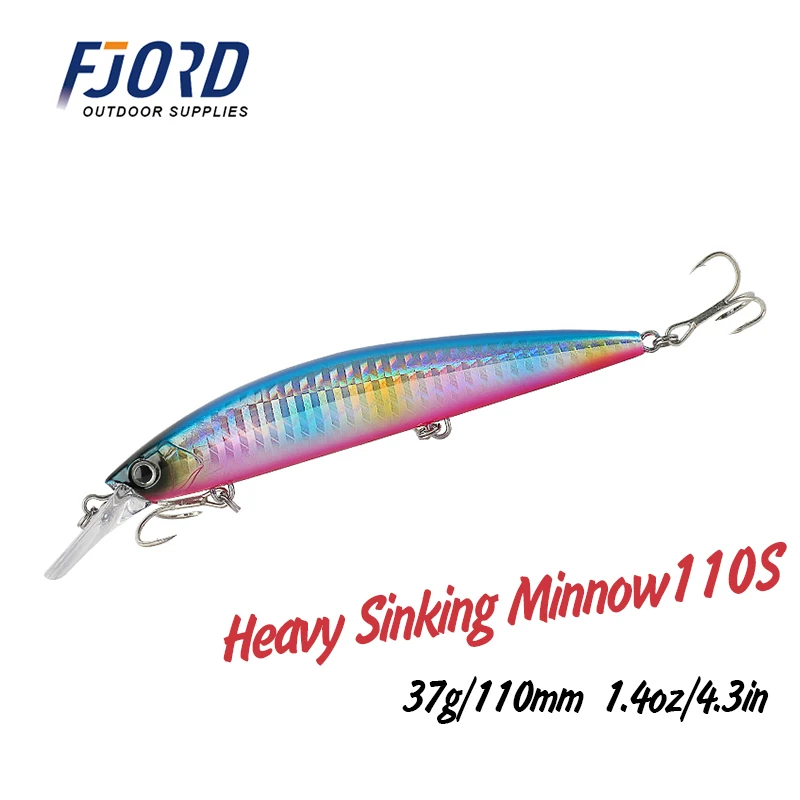 FJORD 110mm 37g Heavy Sinking Minnow Fishing Lure Wobbler Bait Walker Seawater Long Casting Sinking Fishing Lure For Seabass