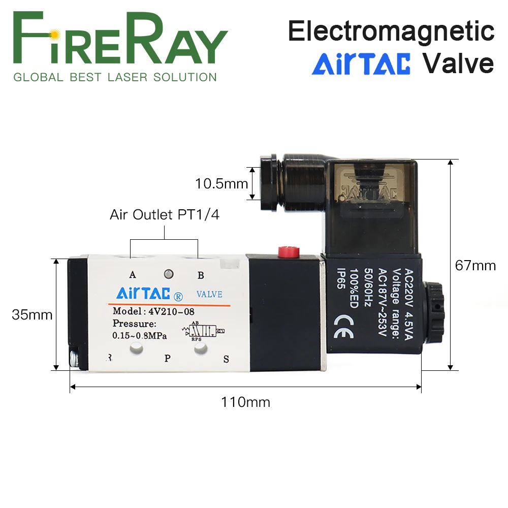 FireRay AirTac هوائي صمام الملف اللولبي الكهربائي 5Way 2 موقف التحكم الهواء الغاز المغناطيسي صمام 4V210-08 12 فولت-220 فولت لفائف فولت