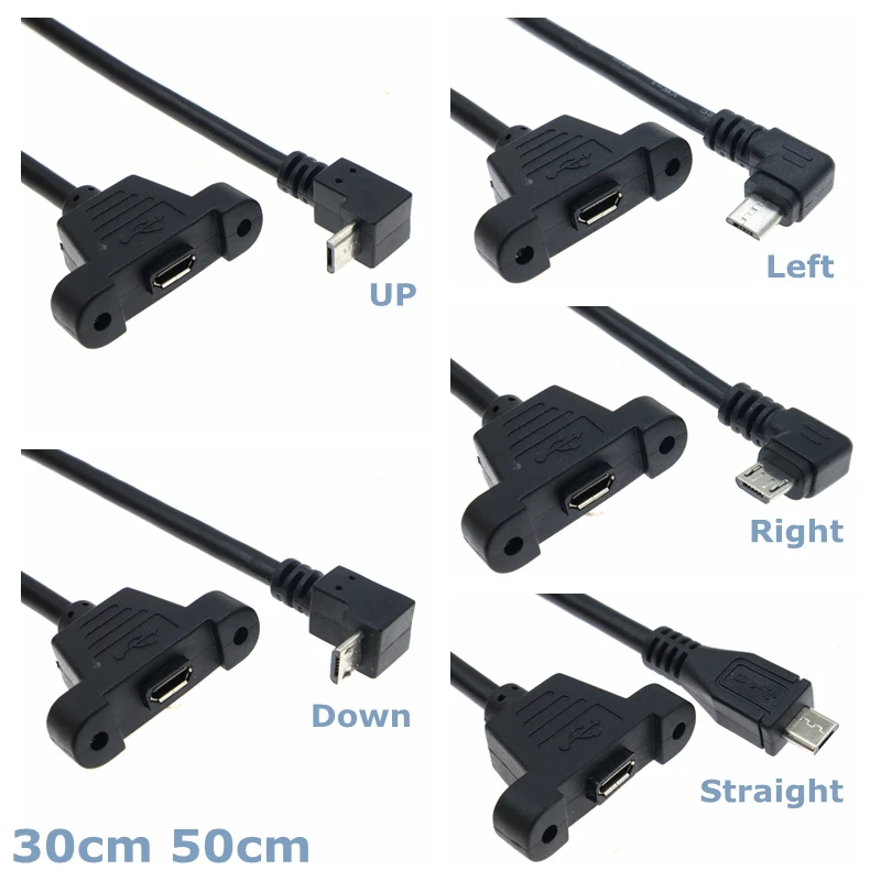 30cm 90 Degree Angle Elbow Micro USB 2.0 5Pin Male to Female Tape Panel Mounting Screw Hole Adapter Computer Extension Cable