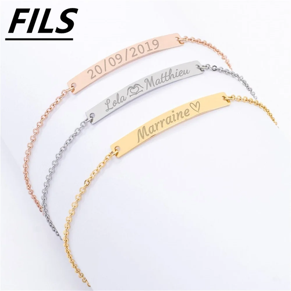 

Custom Personalized Nameplated Bracelet For Women Stainless Steel Girl&Boy Custom Engrave Name Bracelet Classic Women Jewelry