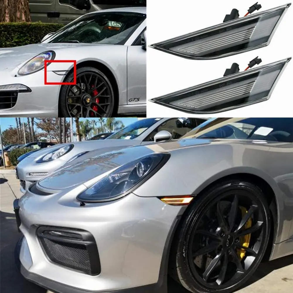 2PCS For Porsche 991 Carrera 12-16 981 Cayman Boxster Front LED Side Marker Light Turn Signal Lamp Replace OEM no error  amber