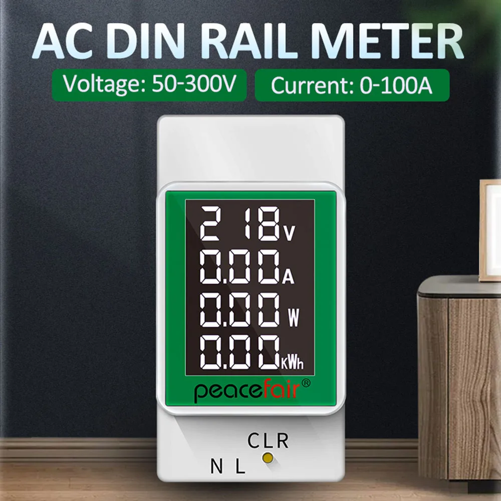 AC Din Rail Wattmeter Voltmeter Ammeter Power Meter AC 50-300V 100A Multi-function Volt Amp Power Energy Voltage Current Montior