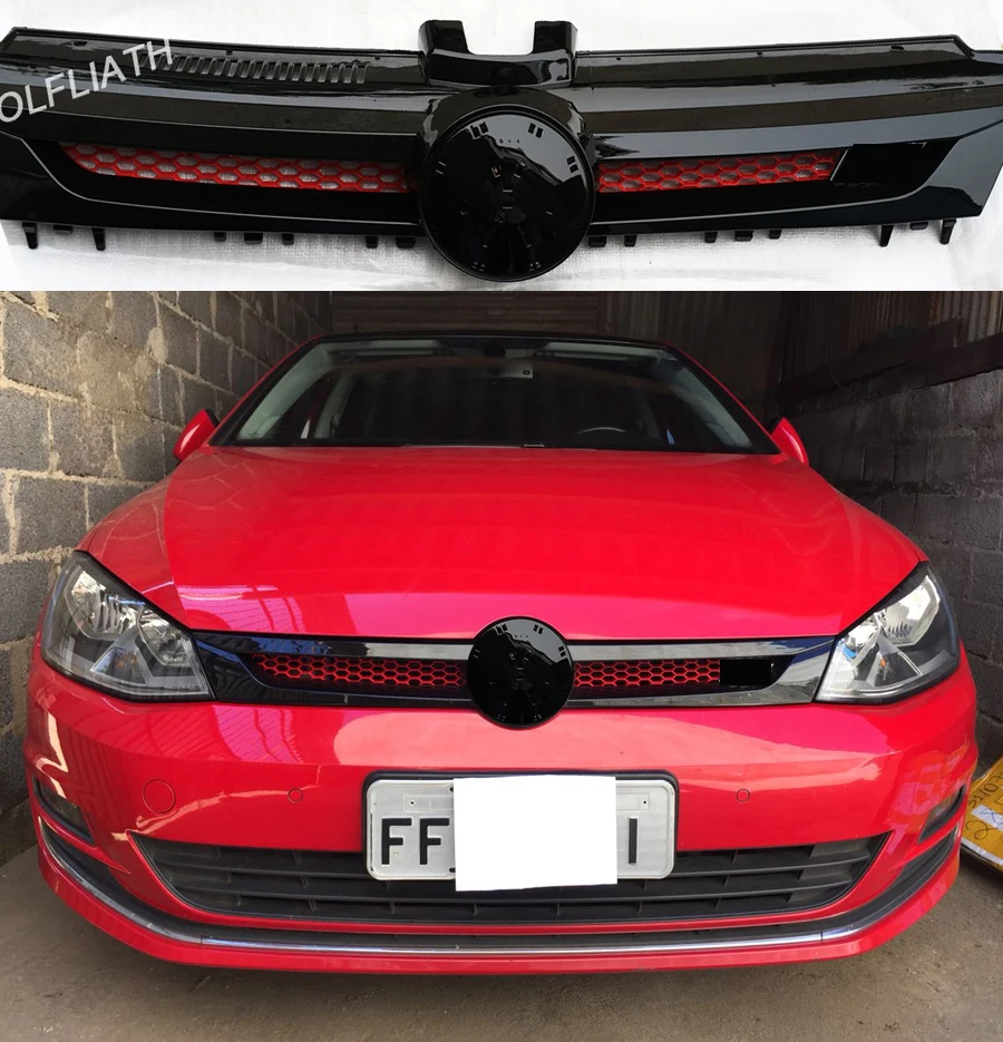 

GOLFLIATH For V-W Golf MK7 Front Center Grille Black Chrome ABS Radiator Hood Upper Grill for golf 7